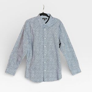 NWT BANANA REPUBLIC LIGHT BLUE NAVY BLUE PATTERNED BUTTON DOWN SHIRT CASUAL (L)